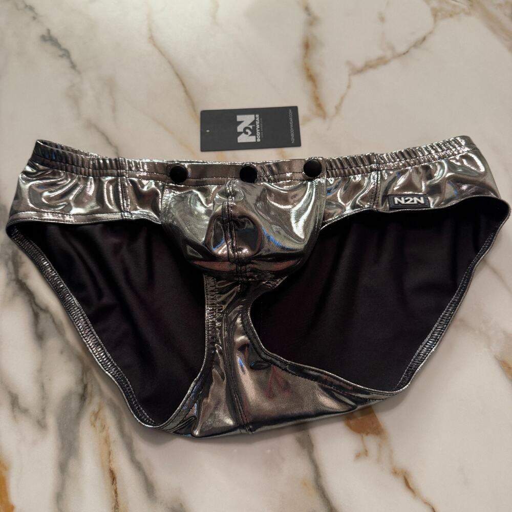 NEW N2N Bodywear Mens Body Gloss Titan Sport O-Ring Swim Brief Silver Size Large - Picture 4 of 14